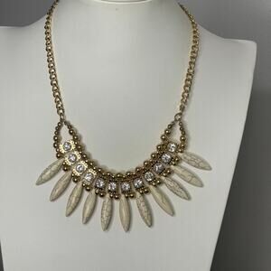 statement necklace costume jewelry collar style ecru polished stone gold tone